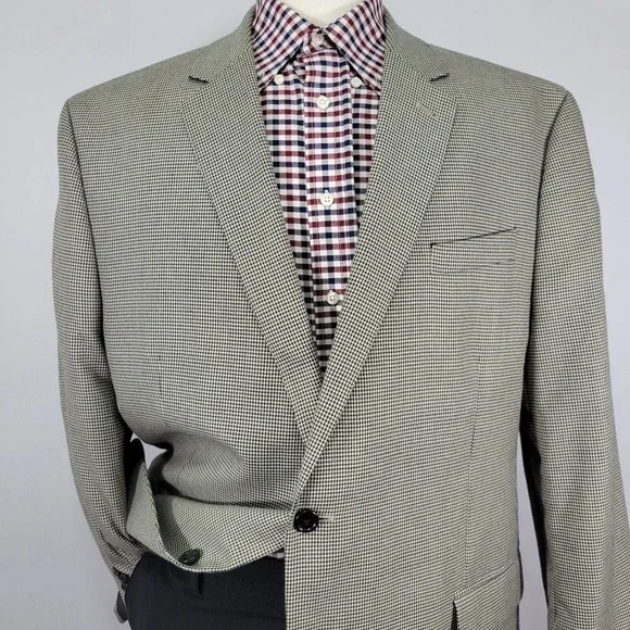 Michael‎ Kors Men's Sport Coat Blazer Two Button Houndstooth Poly Blend 48S